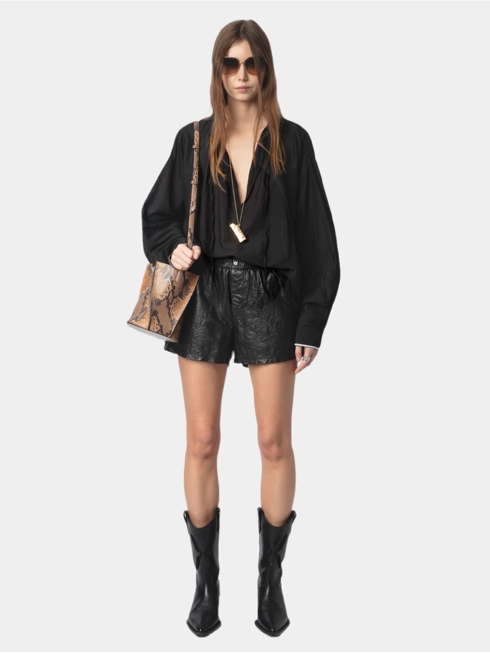 Zadig & Voltaire troene tomboy Oversized Black V-Neck Long Sleeve blouse